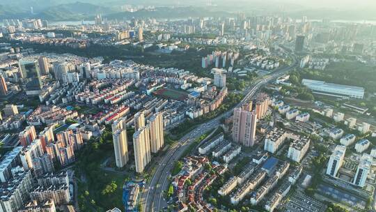 航拍宜昌城市建筑道路