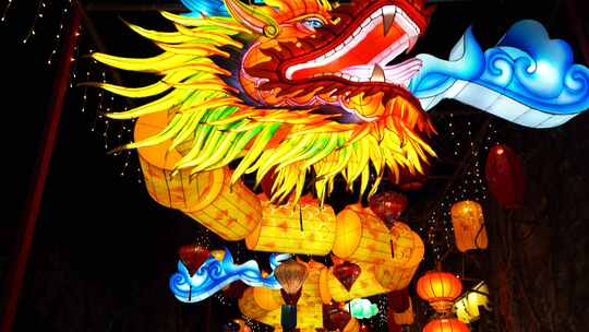 中国秦淮灯会，南京老门东的龙年龙灯笼花灯视频素材模板下载
