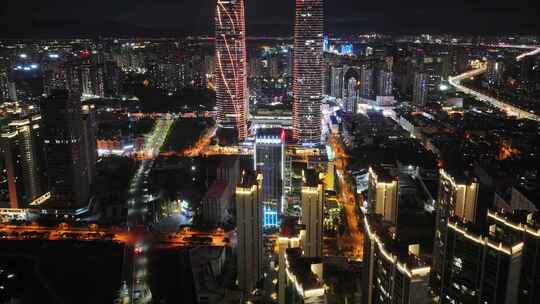 云南万达昆明双塔夜景西山区航拍延时城市地