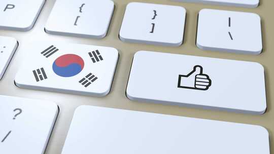 韩国国旗和是或竖起大拇指按钮3D动画