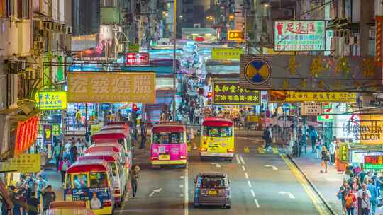 香港老街道夜景_香港通菜街_香港红绿灯