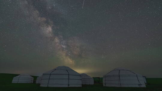 内蒙古呼伦贝尔大草原蒙古包银河星空4K视频素材模板下载