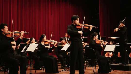 乐团小提琴演奏现场