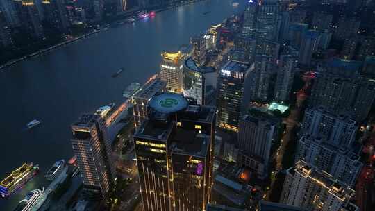 航拍上海外滩城市夜景压缩感