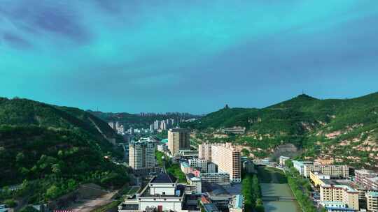 4K航拍航拍陕西延安市城市风光美景