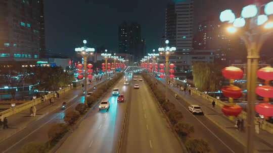夜晚街道过节氛围红灯笼视频素材模板下载