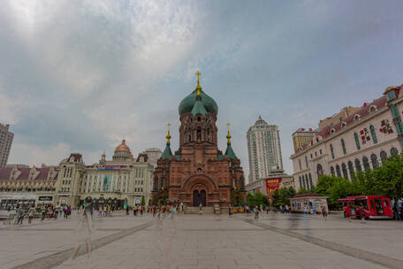 哈尔滨圣索菲亚大教堂大范围延时摄影