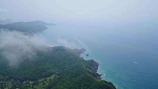 海南陵水虎岭尖岭高视角航拍蔚蓝色海岸线