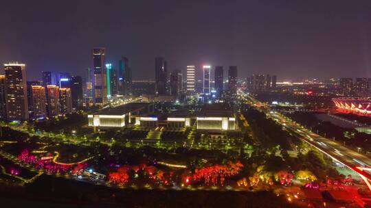 佛山新城全景地标夜景航拍延时