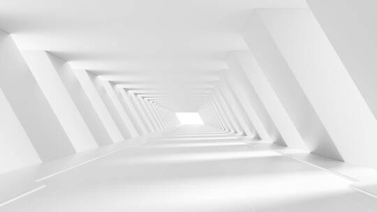 前进在白色未来感隧道 3D渲染