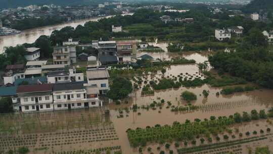 桂林洪水灾害，房屋鸟瞰图