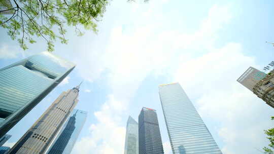 广州珠江新城花城广场 仰拍高楼大厦建筑群视频素材模板下载