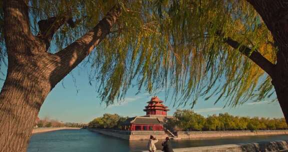 北京秋天秋季的故宫角楼