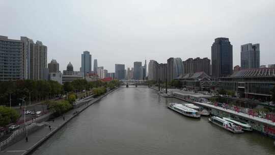 天津海河风景古文化街码头城市风光航拍