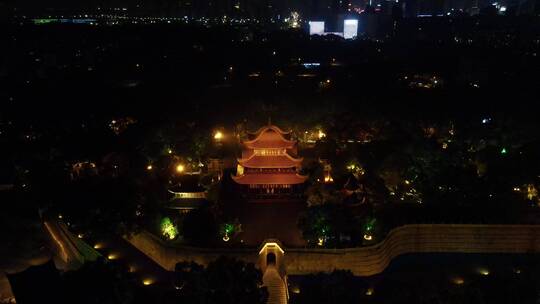 旅游景区湖南岳阳楼夜景航拍