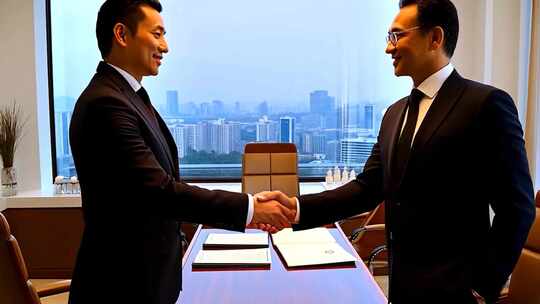 商务人士办公室握手合作场景