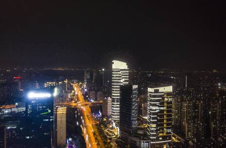 武汉城市关山大道夜景航拍延时