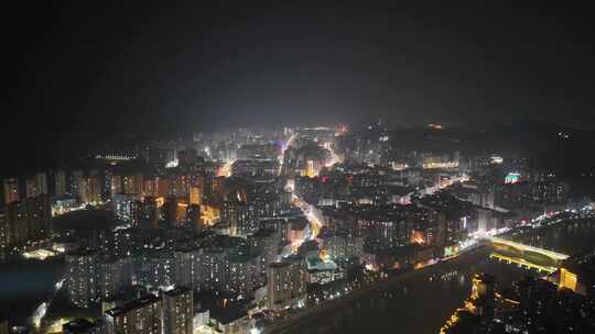 四川达州城市大景夜景灯光航拍