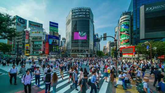 东京涉谷口岸街道交通延时拍摄_4K