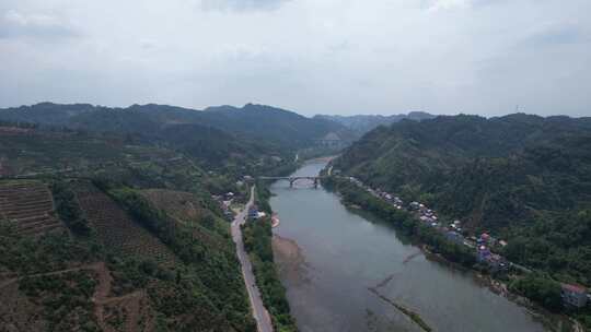 祖国大好河山青山绿水河流航拍