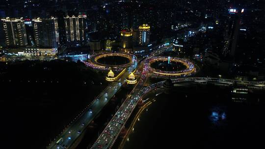 4K哈尔滨松花江公路大桥夜景航拍