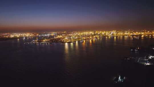 天津港夜景全景航拍视频素材模板下载