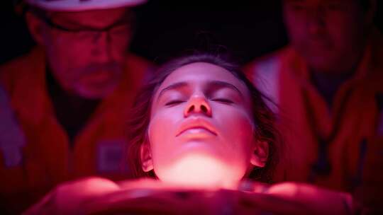 急救人员抢救病人红光营造紧张氛围