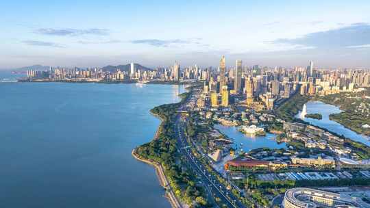 深圳南山延时城市日出全景航拍