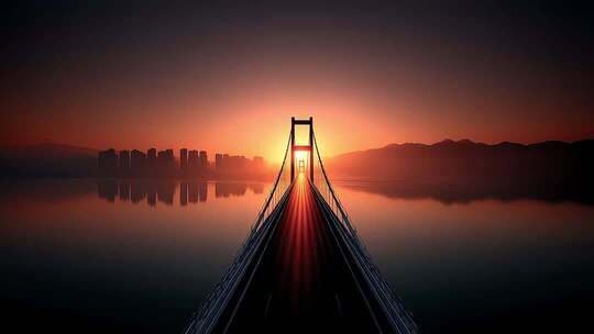 落日余晖下的跨海大桥壮丽景色