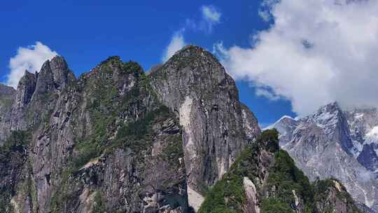 航拍四川甘孜磨西镇燕子沟高山岩石风光