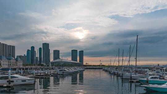 大连东港码头日落延时