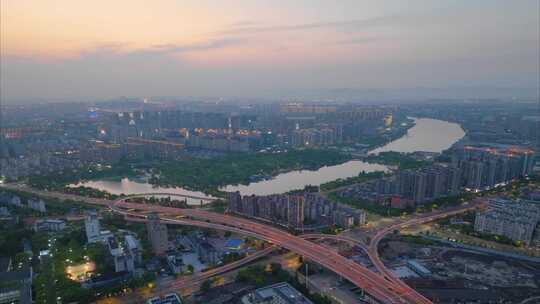 浙江省宁波市地标夜晚夜景车流航拍延时鄞州