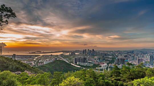 深圳前海南山傍晚日落延时日转夜城市视频素材模板下载