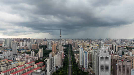 哈尔滨长江路下雨航拍延时摄影