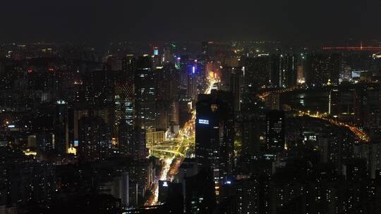 武汉市航拍夜景金桥立交桥高楼大厦视频素材模板下载