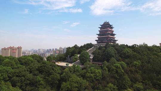 航拍江西九江南山公园楼阁式古建筑德化楼阁