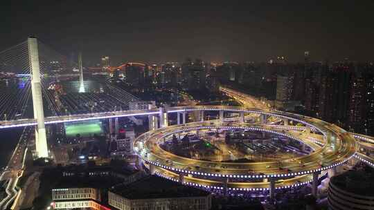 上海 南浦大桥夜景 航拍