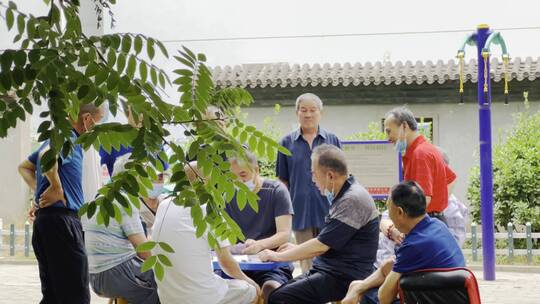 国内社区居民老头打牌活动视频素材模板下载