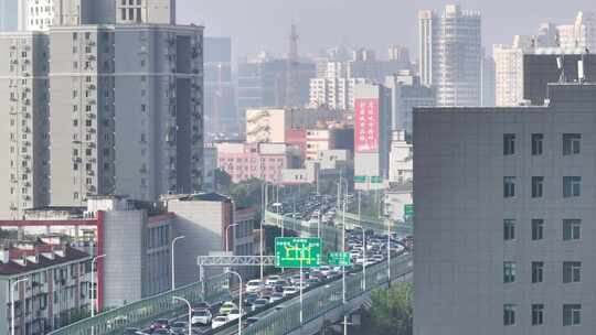 上海早高峰高架车流视频素材模板下载