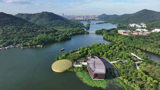 杭州湘湖跨湖桥博物馆4K航拍视频素材模板下载