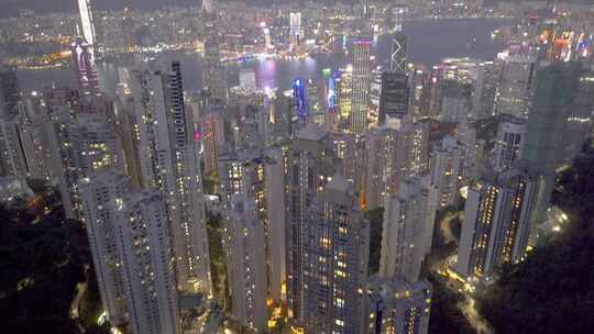 香港 维多利亚港夜景航拍