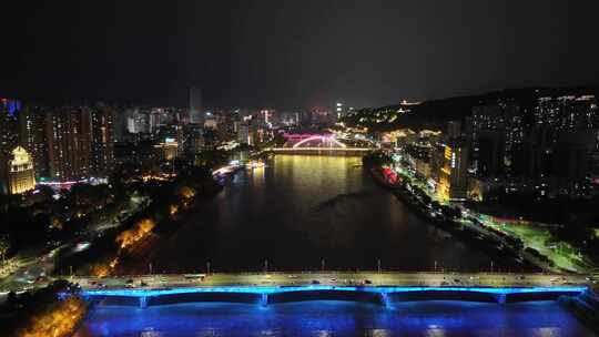 甘肃兰州黄河两岸夜景灯光航拍