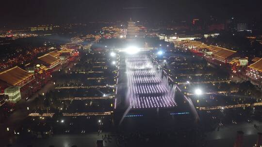 西安大唐不夜城大雁塔夜景唯美航拍