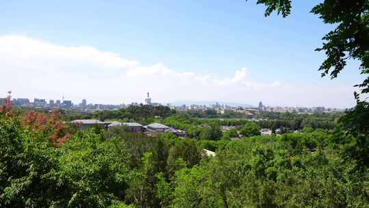 从展望山俯瞰北京城市全景，郁郁葱葱的绿色