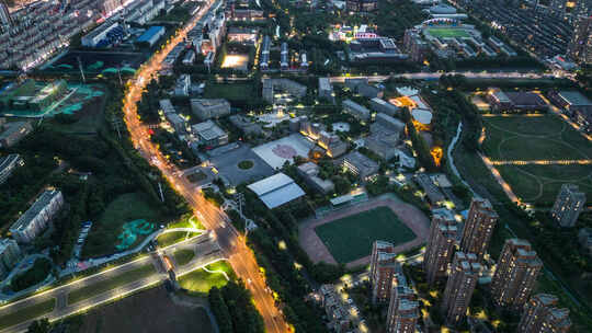 辽宁沈阳沈北辽宁传媒学院夜景航拍延时摄影