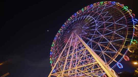 摩天轮游乐场夜景 彩灯霓虹灯闪烁延时