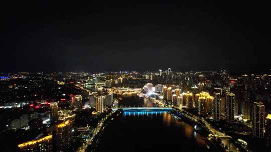 福建福州闽江两岸夜景灯光航拍