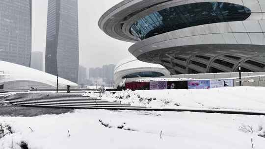 长沙梅溪湖国际文化艺术中心雪景