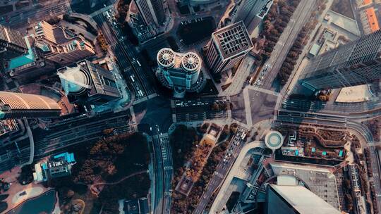 俯拍上海城市建筑风光