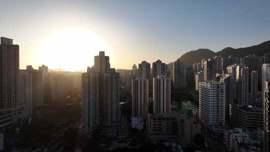 香港傍晚日落航拍